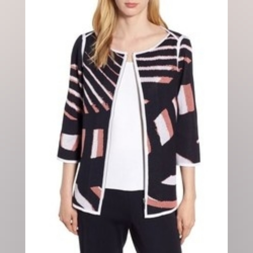 Ming Wang Navy & Pink Abstract Jacket XL